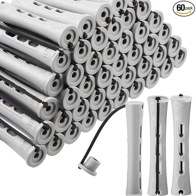 WILLBOND 60 Pcs Short Perm Rods Natural Hair Perm Rods with Elastic Rubber Band Non Slip Plastic Perming Cold Wave Kit for Women Hairdressing Styling Tool(0.59 Inch,Gray)