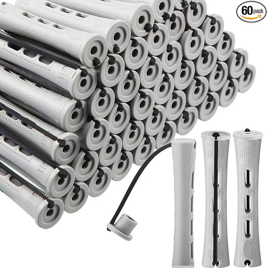 WILLBOND 60 Pcs Short Perm Rods Natural Hair Perm Rods with Elastic Rubber Band Non Slip Plastic Perming Cold Wave Kit for Women Hairdressing Styling Tool(0.59 Inch,Gray)
