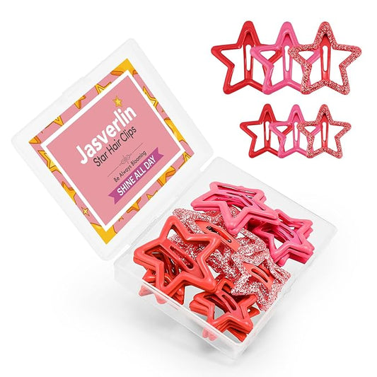 36 Pcs Red Star Hair Clips Accessories for Women Girls, Y2k Kawaii Thin Thick Cute Colorful Metal Snap Barrettes for Rave Glitter Hairclips Mixed Sizes