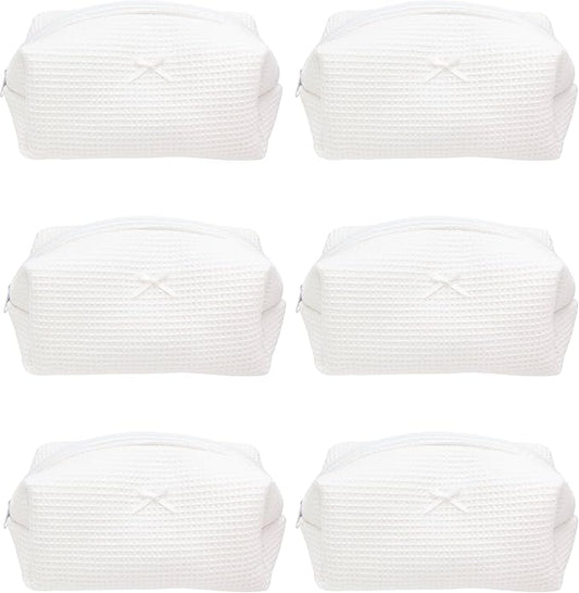 PAZIMIIK 6PCS Cozy Makeup Bag SET Travel Cosmetic Bag for Women Soft Toiletry Bag Aesthetic Makeup Organizer Portable Large Zipper Pouch for Skincare Beauty Accessories Brushes Waffle Check White