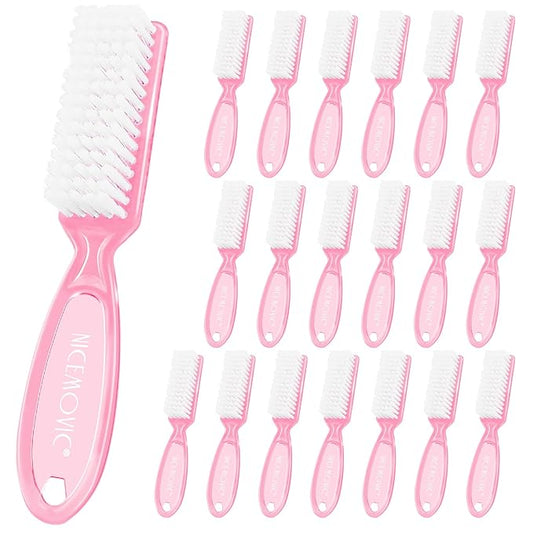 NICEMOVIC 20 Pcs Nail Brush for Cleaning Fingernails, Handle Grip Nail Scrubber Brush, Hand Fingernail Cleaner Brush Manicure Tools Scrub Cleaning Brushes, Use for Toe and Nail Cleaning (Clear Pink)