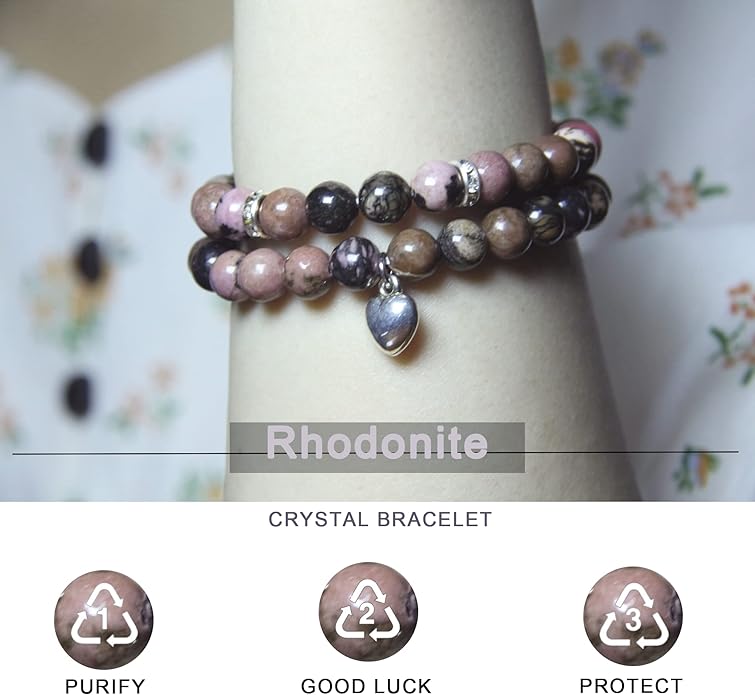 2Pcs Healing Crystal Bracelets for Women Handmade Beaded Bracelet Healing Prayers Crystal 8mm Natural Stone Beads Bracelet Stress Relief Get Well Soon Gifts