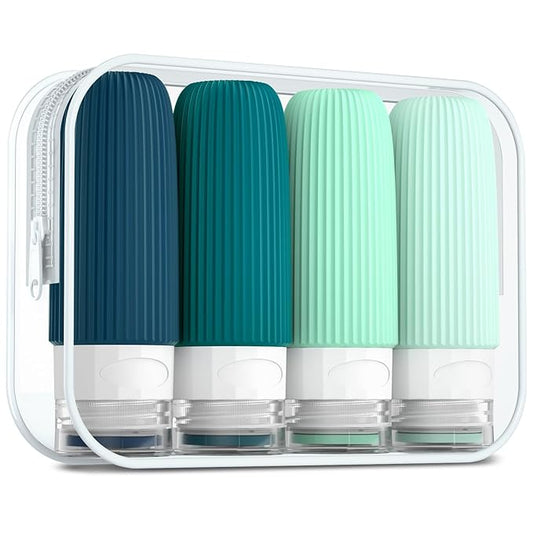 Travel Bottles for Toiletries, Tsa Approved 2oz Travel Bottles, BPA Free Leak Proof Travel Size Toiletry Containers, Refillable Travel Accessories with Toiletry Bag for Shampoo Liquid (4 Pack)