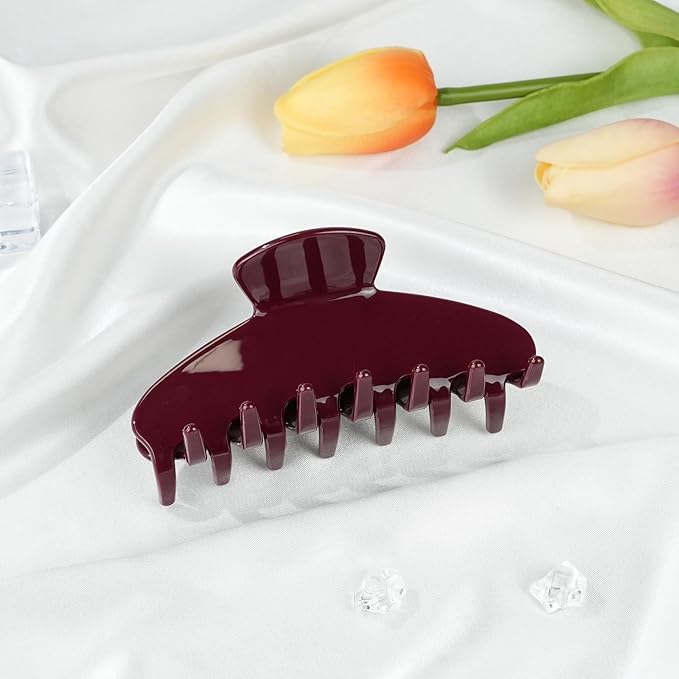 MAORULU Cute Claw Clip for Women – 4'' Large Acetate Hair Clips for Thick Thin Curly Long Hair, Durable Hair Clamps Non-slip Y2K Jaw Clip, Strong Hold, Stylish French Design (Wine Red)