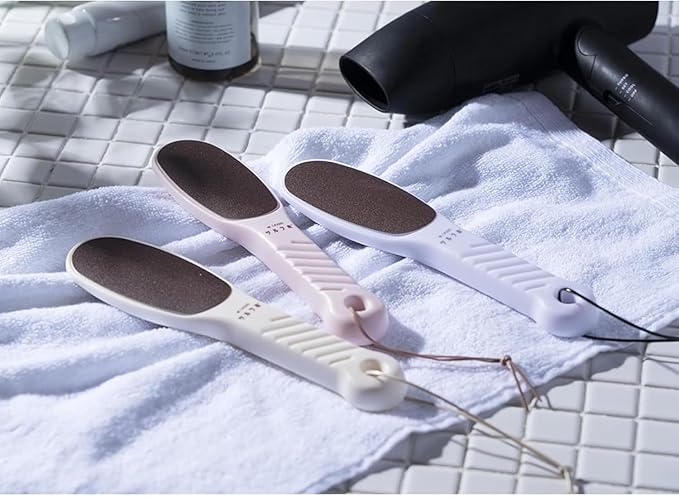 TSURULABO - Foot File, Dual-Sided (Coarse & Fine), Water-Resistant Alternative to a Foot Scrubber or Pumice Stone for Feet, Heel Scrubber for Grooming, Pink Dry Skin Callus Remover with Hanging Loop