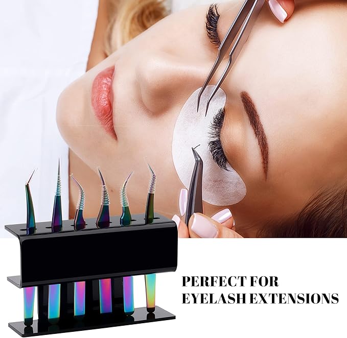 Lash Extension Supplies GEMERRY Tweezer Holder Tweezer Stand for Eyelash Extension Supplies Accessories Tools Acrylic Display Storage 6 Pcs Tweezers Shelf Holder (Black)