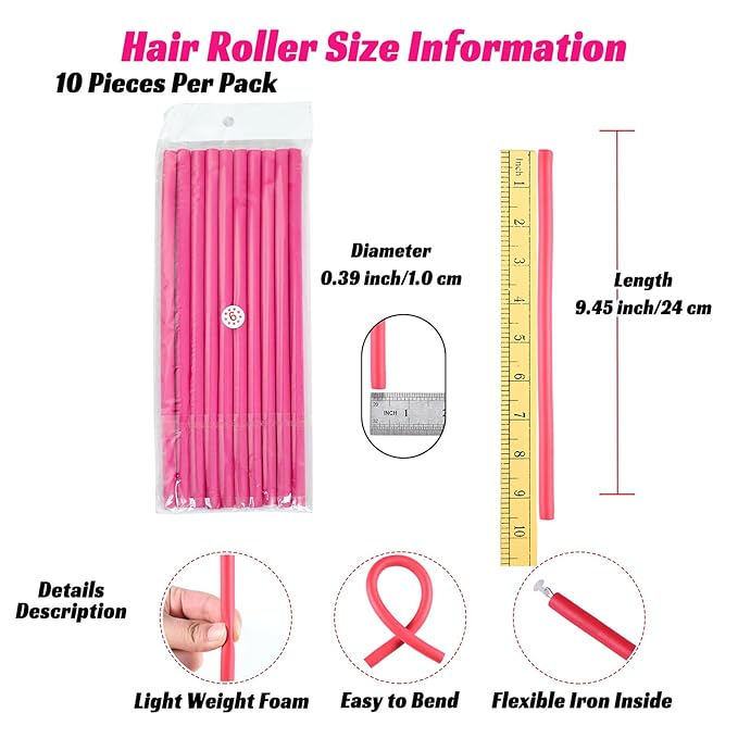 Royota 30PCS 9.45" Hair Curlers Rollers Flexible Curling Rods Set,Heatless Twist Soft Bendy Foam Hair Curls for Long and Short Hair (0.39 x 9.45 Inch, Random Color)