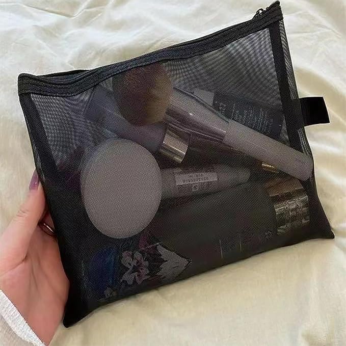 OZY 20Pieces Nylon Mesh Cosmetic Bags Zippered,Portable Organizing Pouches for Travel,Toiletries Bag for Women and Men (A5 Black)