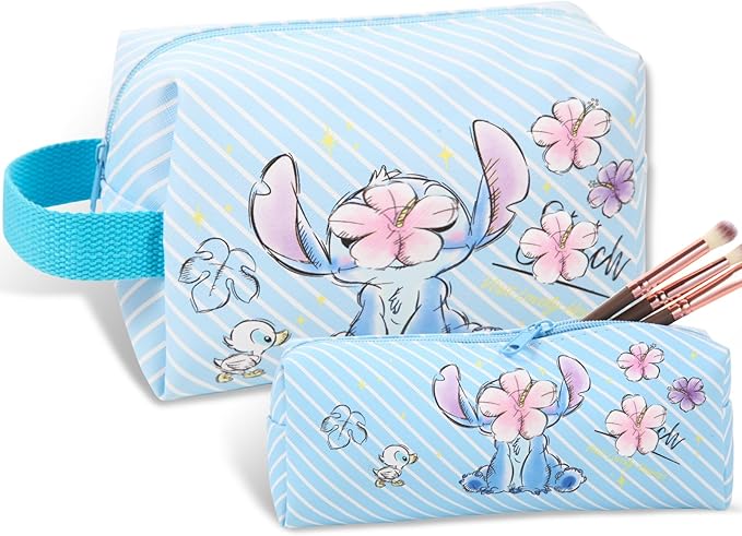 Travel Cosmetic Bag, Large Capacity Cartoon Cosmetic Pouch Makeup Bag with Zipper, Travel Toiletry Bag Makeup Accessories Organizer, The Best Gift for Women (Blue)