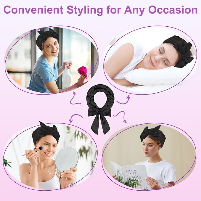 70" Heatless Curls Overnight Hair Curlers to Sleep In for Long Hair, Overnight Curls Heatless Hair Curler No Heat Curlers, Soft Satin Heatless Curling Set with Bonnet for Women - 8 PCS, Black