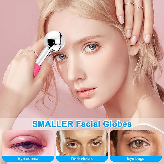 CGBE 360 Rotating Ice Globes for Face, Food-Grade Stainless Steel Facial Globes for Cryo Therapy, Smaller Ice Globes for Facials Reduce Wrinkles & Swelling - Pink
