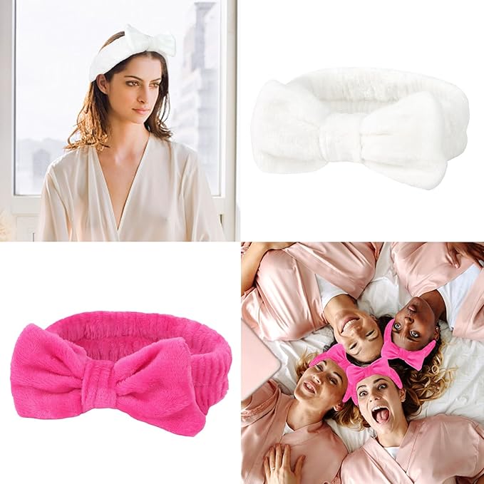 CIEHER 8 Pcs Hairbands for Bachelorette Party Favors - 1 White + 7 Hot Pink, Hair Accessories for Bride Bridesmaid, Securing Hair for Skincare Makeup, Spa, Yoga, Sports, Home, Law and Other Occasions