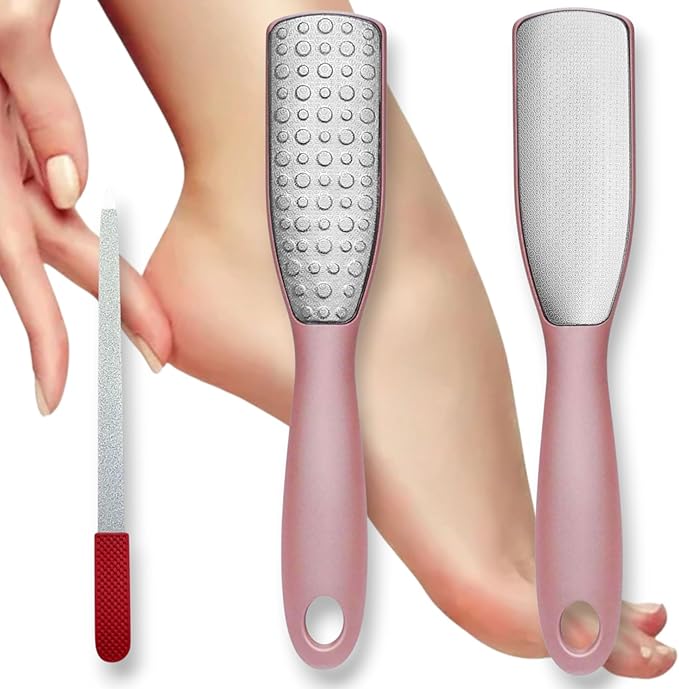 Professional Foot File & Callus Remover 2-in-1 Set – 9.6" Foot Rasp with 6.7" Nail File Included–Elegant Rose Gold–Dual-Sided, Durable & Hygienic Pedicure Tool for Smooth, Soft Feet–Wet & Dry Use