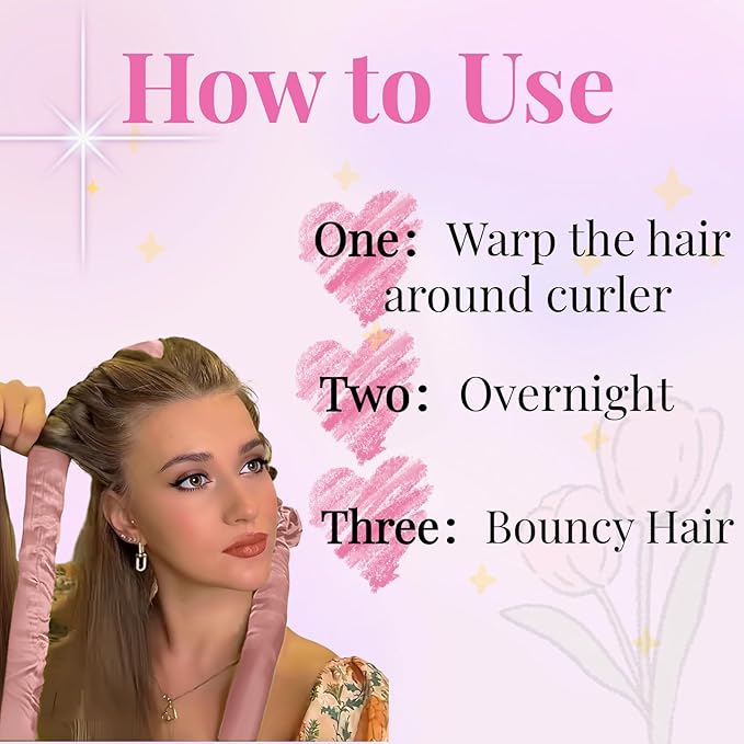Serenade Satin Heatless Curls Overnight for Long Hair, Heatless Hair curler Set for Women and Girls, No Heat Curling Rods with Satin Scrunchies and Clip, Pink