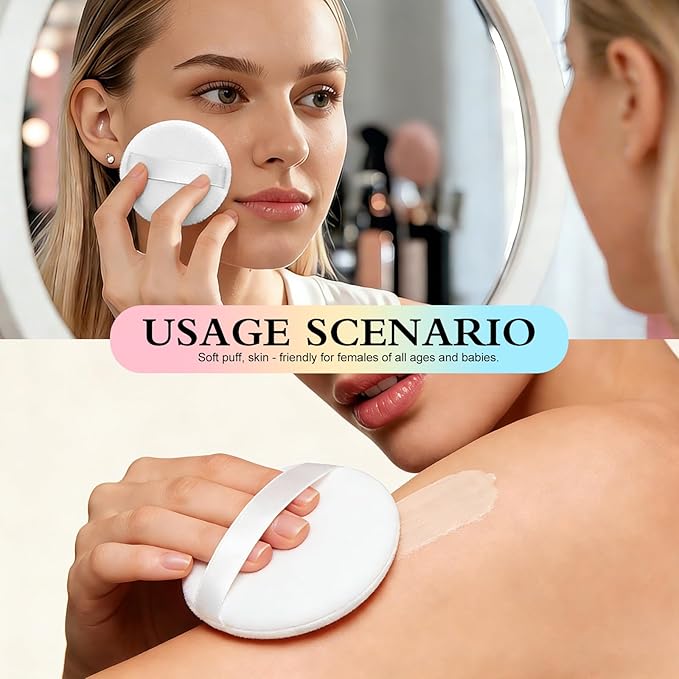 2 Piece Dusting Powder Container with Puff - Large Body Powder Puff and Container, Crystal Glass Powder Container with Puff Soft Velour Washable Reusable Face & Body Use (Colorful)
