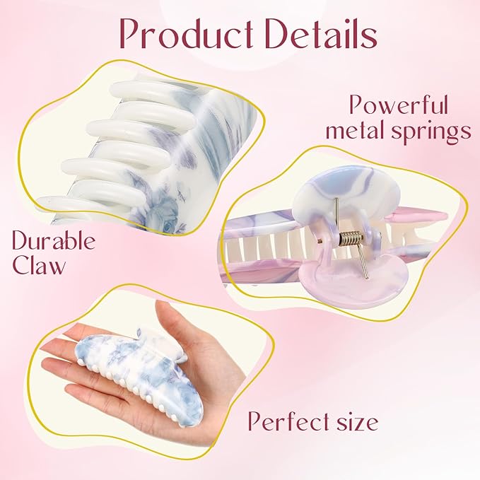 8 Pcs Large Acrylic Hair Claw Clips for Women Non-slip Strong Hold Jaw Clamps for Thick Thin Hair (Glossy,Ink Painting Color)