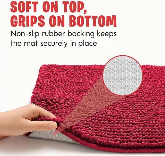 MudGuard Mat™ Dog Door Mat for Muddy Paws, Super Absorbent Microfiber, Non-Slip Indoor Mat, Quick Dry Chenille Mud Mat for Dogs & Entryway, Washable, Red 24" x 36"