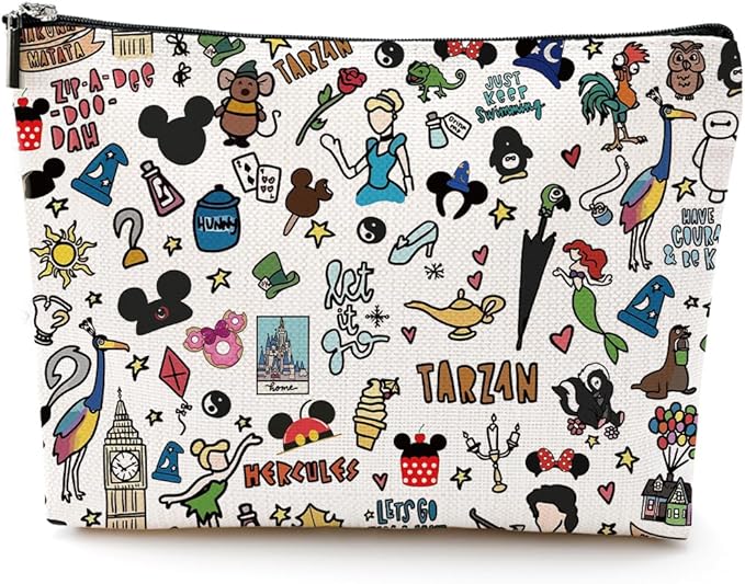 Magic Kingdom Gift Fairytale Fans Cosmetic Bag Movie Characters Collage Makeup Bag Fairy Tales Gifts Cartoon Character Lover Gift Mouse Travel Toiletry Makeup Organizer Zipper Pouch