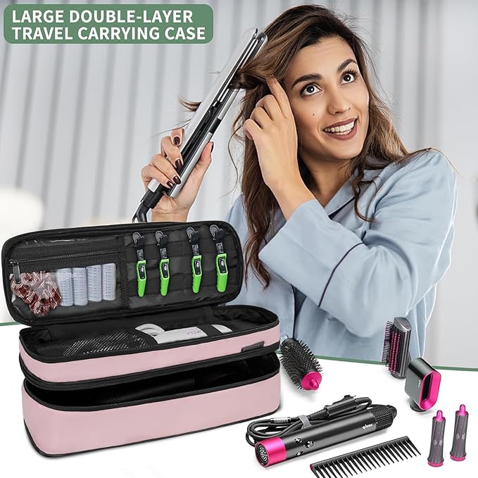 Double Layer Travel Carrying Case Compatible with Shark Flexstyle, Storage Case for Revlon One-Step Hair Dryer and Volumizer Hot Air Brush Portable Organizer Bag for Dyson Airwrap Styler