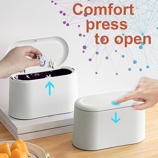 Mini Desk Trash Can with Lid with 90 Pcs Trash Bag, Lint Bin 0.5 Gallon Countertop Waste Bin for Table Tiny Garbage Can for Office Bedroom (White)