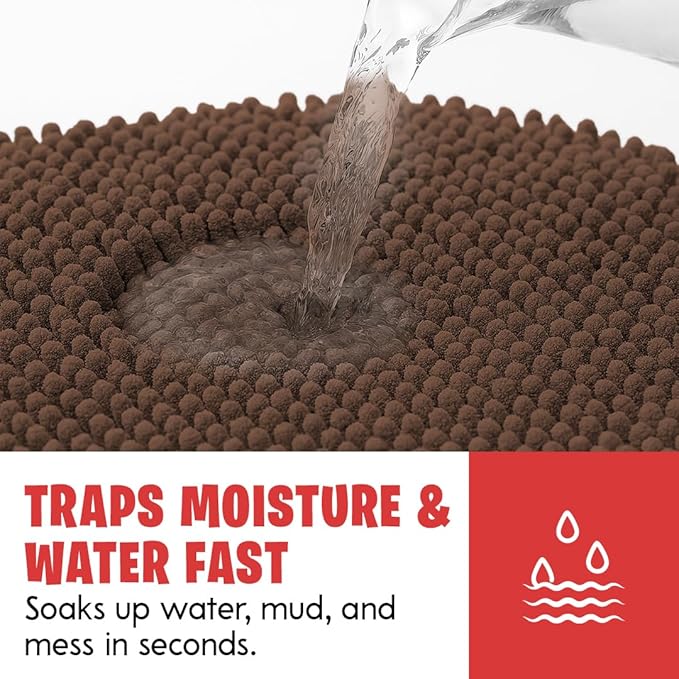 MudGuard Mat™ Dog Door Mat for Muddy Paws, Super Absorbent Microfiber, Non-Slip Indoor Mat, Quick Dry Chenille Mud Mat for Dogs & Entryway, Washable, Choco 24" x 60"