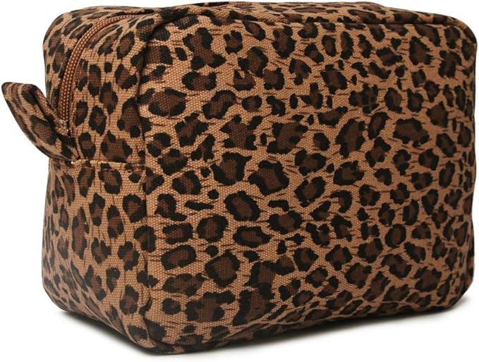 Leopard Cosmetic Bags 4 liters Big Cheetah Print Makeup Bag Lightweight Canvas Travel Toiletry Purses Accessories Organizer Pouch Gifts for Women