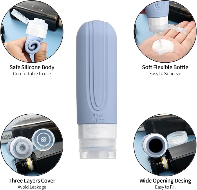 Mrsdry 16 Pack Travel Bottles for Toiletries, Oversize 6oz Silicone Travel Containers, Leak Proof Refillable Liquid Shampoo And Conditioner Travel Essentials