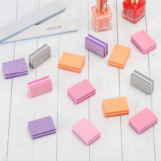 200Pcs Mini Nail Buffer Block 1.5in*1.1in*0.5in Grit Buffers for Natural Care(Mixed Color)