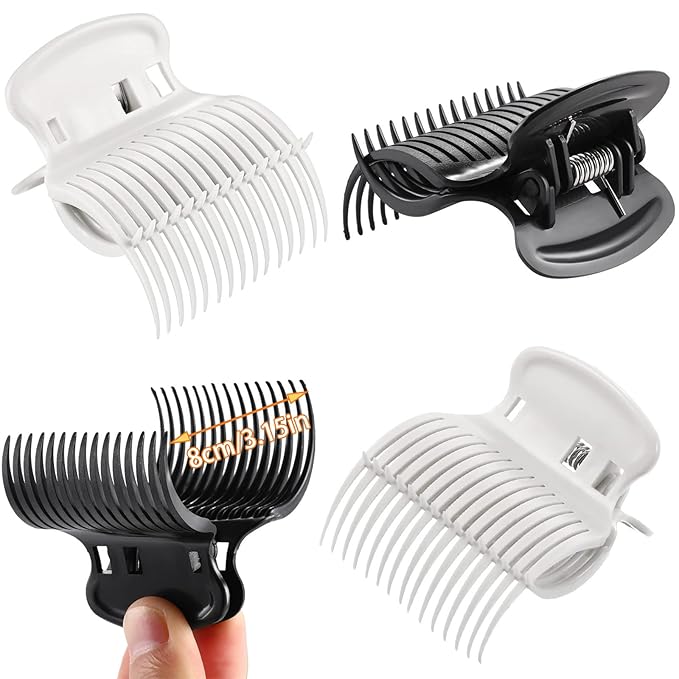 12 Piece Hot Roller Clips Hair Curler Claw Clips Replacement for Women Girls Hair Section Styling (White,Black)