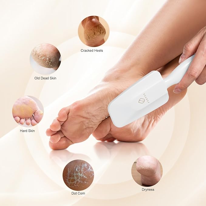 FERYES Glass Foot File Callus Remover - Long Handle Glass Foot Scrubber for Dead Skin, Cracked Heel Scraper Buffer - Professional Pedicure Tool for Smooth, Beautiful Feet - White