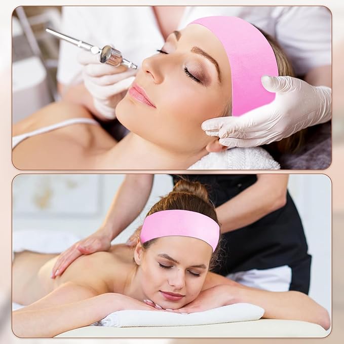Disposable Spa Headbands for Women - Individually Wrapped Stretch Non-Woven Facial Headbands for Skincare, Makeup & Esthetician Supplies(Pink, 80 Count)