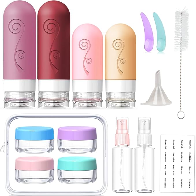 vodvob 16 Pack Travel Bottles Set for Toiletries, TSA Approved Travel Containers Leak Proof Silicone Squeezable Travel Accessories 2oz 3oz for Shampoo Conditioner Lotion Body Wash (BPA Free) (pink)