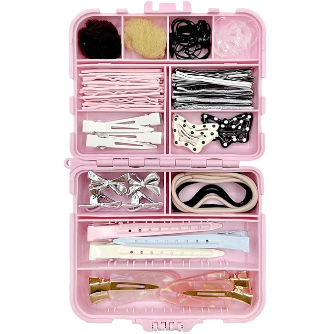 Hair Accessories Kit, Bobby Pins Hair Pins Hair Net Hair Clips and Hair Ties Hair Bands, Hair Kit for Dances Ballet Competition with Hair Accessories Organizer (PINK)