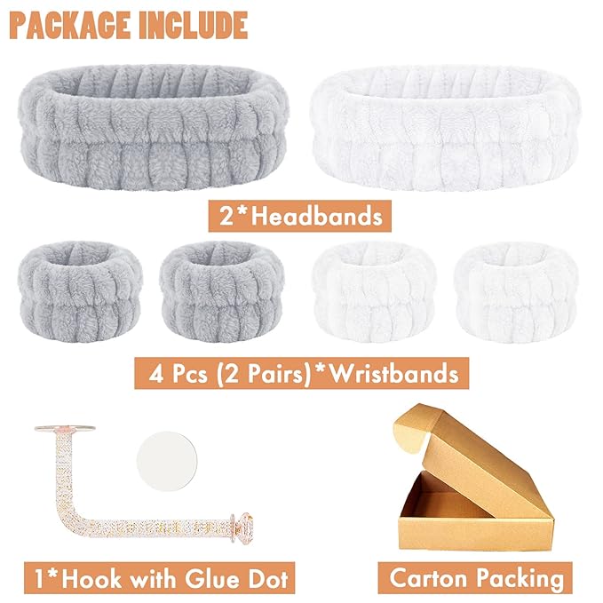 Face Washing Headband and Wristband Set of 2, Microfiber Spa Wristbands with Holder, Absorbent Wrist Scrunchies
