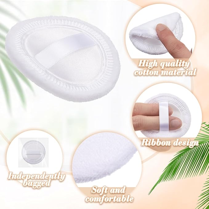 100 Pcs Cotton Powder Puffs Washable Bulk 2.36 Inch White Round Cosmetic Face Makeup Soft Puffs with Ribbon for Loose and Pressed Powder Body Cosmetic