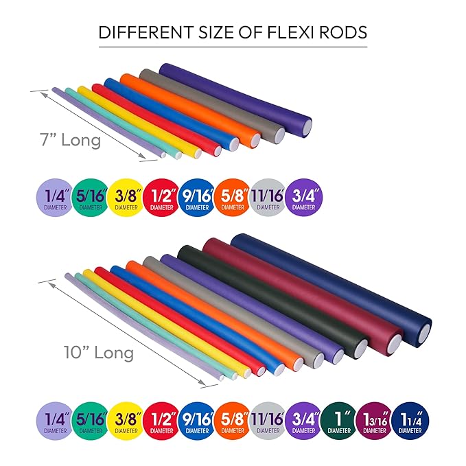 Red by Kiss Flexi Rods - Heatless Hair Curler for 90S Glamorous Bouncy Curls Beach Waves, No Slips, Sleep Styler(10" Length, 1/4" Diameter)