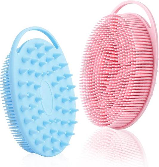 Silicone Body Scrubber, Silicone Loofah 2 Pcs Silicones Shower Scrubber Exfoliating 2 in 1 Silicones Body Scrub Brush Scalp Massager Shampoo Brush for All Skin Men Women Kids