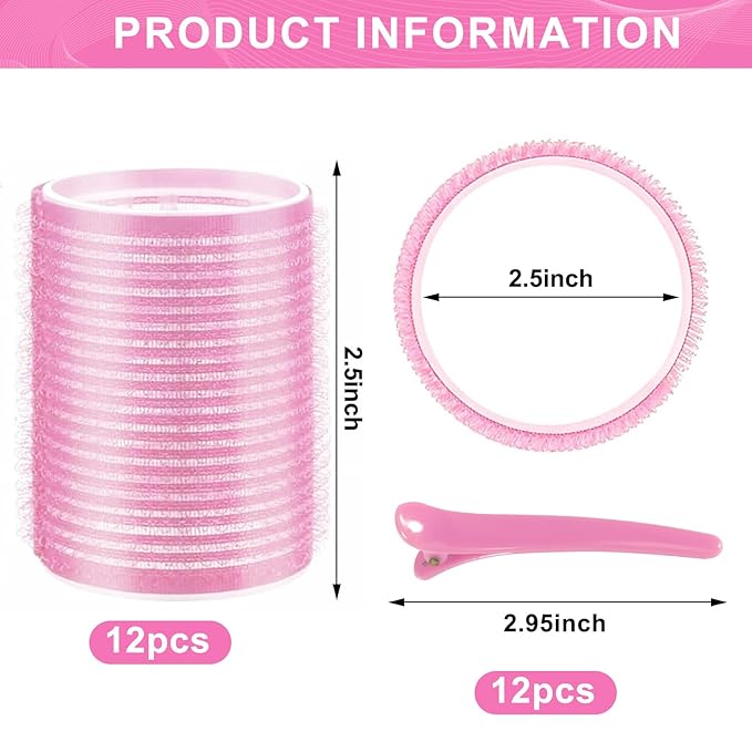 Super Jumbo Hair Rollers, 12 Pack Self Grip Salon Hairdressing Curlers, Hair Curlers Sets, DIY Curly Hairstyle for Long Hair, Colors May Vary, Jumbo Plus