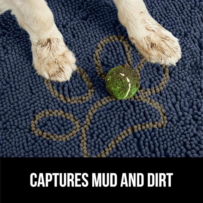 GORILLA GRIP SoakSTOPPER Dog Door Mat, 48x30 Machine Washable Rug Absorbent Doormat Captures Moisture Mud Dirt, Quick Dry Soft Chenille Entryway Rugs Indoor Entrance Mats for Dog Paws, Navy