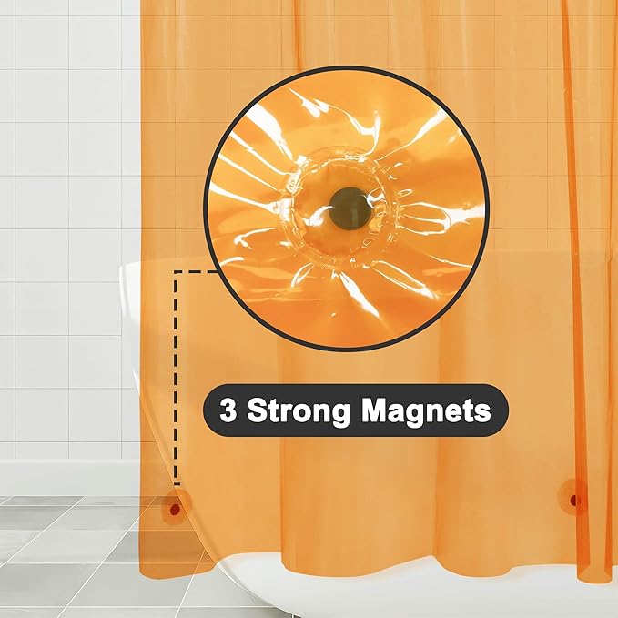 Barossa Design Clear Orange Stall Shower Curtain Liner 36" W x 72" H - Waterproof Lightweight PEVA Plastic Narrow Shower Liner for Small Bathroom,3 Bottom Magnets & Metal Grommets - Clear Orange