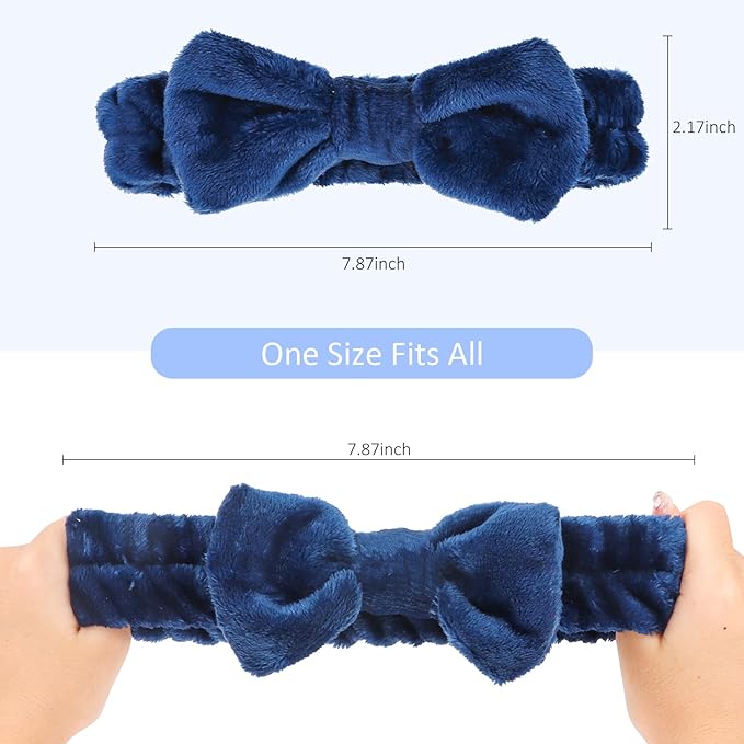 10 Pack Spa Headband for Washing Face Navy Blue Skincare Headbands Bulk for Women Girls Soft Coral Fleece Hairband Cute Bow Headbands for Washing Face Makeup