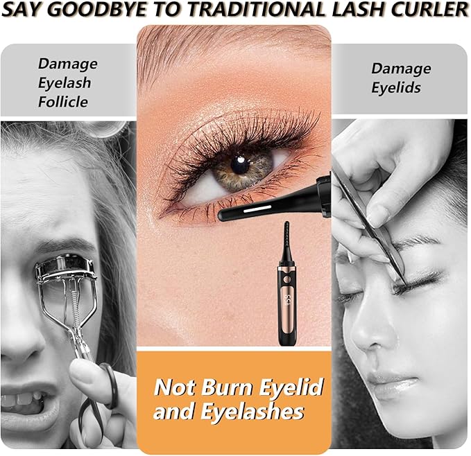 Heated Eyelash Curler - Heated Lash Curler Electric Eyelash Curler 4 Temp Settings for Makeup Tools for Achieving A Natural Curl and Long Lasting Eyelashes, Designed for Women, Black