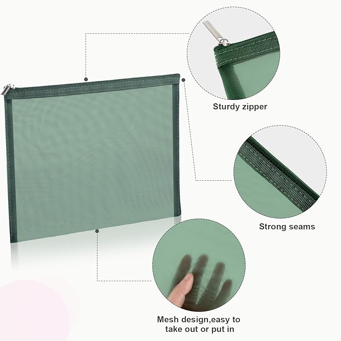 6 Pieces Mesh Makeup Bags Mesh Cosmetic Bag Portable Travel Organizing Zipper Pouch Toiletries Makeup Pouches for Home Office Travel Accessories