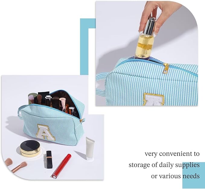 YOOLIFE Bridesmaid Proposal Gifts - Personalized Bridal Shower Bridesmaid Bride To Be Bachelorette Party Gifts Maid Matron Honor Gifts, Monogram Initial Black Makeup Bag Cosmetic Bag, Light Blue B