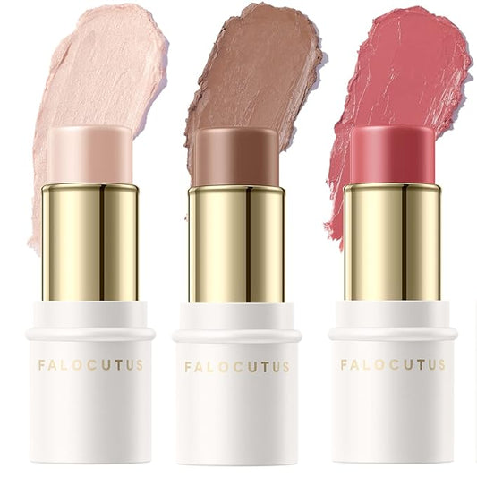 3 Pcs LIGHT-MEDIUM Contour Stick Set,Cream Blush & Highlighter Bronzer Pen,Long Lasting & Smooth Natural Face Contouring Illuminator,Professional Makeup Kit for All Skin