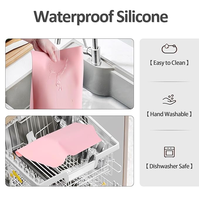 Silicone Makeup Mat for Vanity, 23.6" x 15.7" Heat Resistant Vanity Mat, Easy to Clean & Waterproof, Portable Makeup Accessories for Use While Traveling (Sakura Pink)