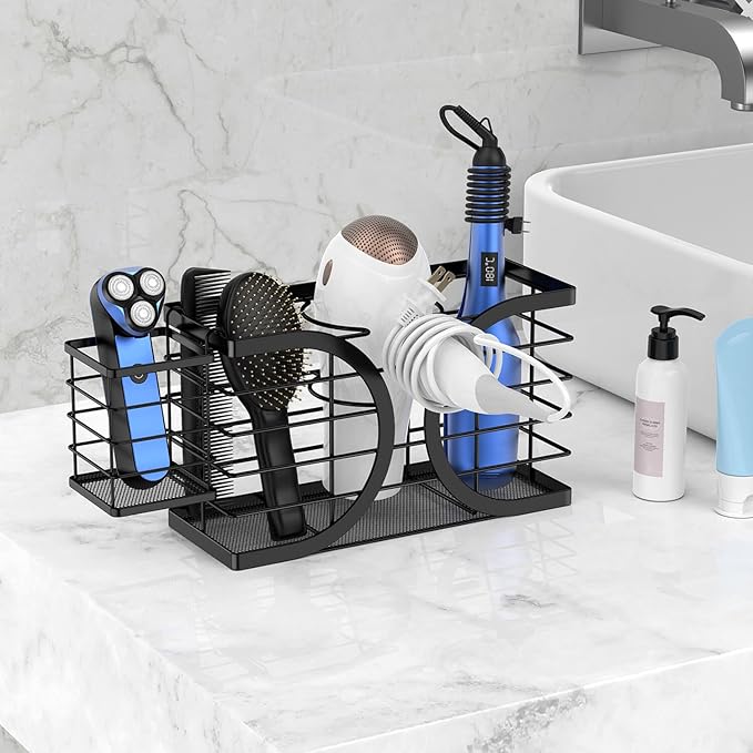 Aolldy Hair Dryer Holder 3in1 Hair Tool Organizer/Wall Mounted,Cabinet Door or Desk-based Blow Dryer Holder/Height-adjustable Curling Iron Holder/Bathroom Cabinet Organizer for Flat Irons