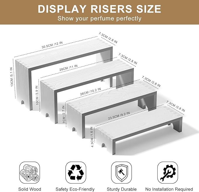 2 Set White Wood Tiered Riser Display Stands for Vendor Events,Stackable Wooden Cupcake Stand,Farmhouse Decor Wood Dessert Table Display Set,Vendor Booth Display Items,Food Display Risers for Party