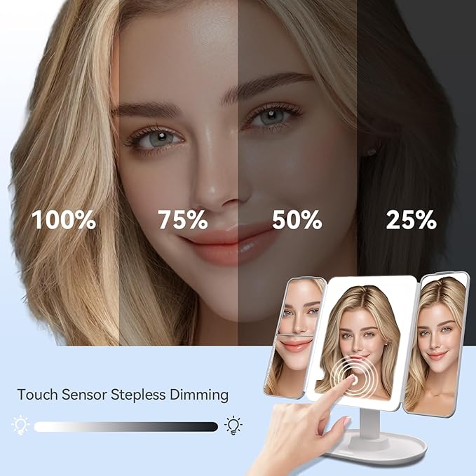 Makeup Mirror with Lights，Vanity Mirror with Lights 2X/3X/10X Magnification, Smart Sensor, Adjustable Stand & Brightness, Travel Makeup Mirror with Type-C Fast Charging 3-Colors, Gifts for Women Girls