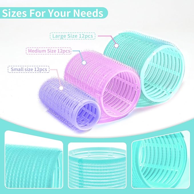 Hair Rollers Set 50Pcs with Clips for Long Short Medium Hair, Heatless Curls 36PCS for Hair, Sleep In Curlers for Comb Blowout Look